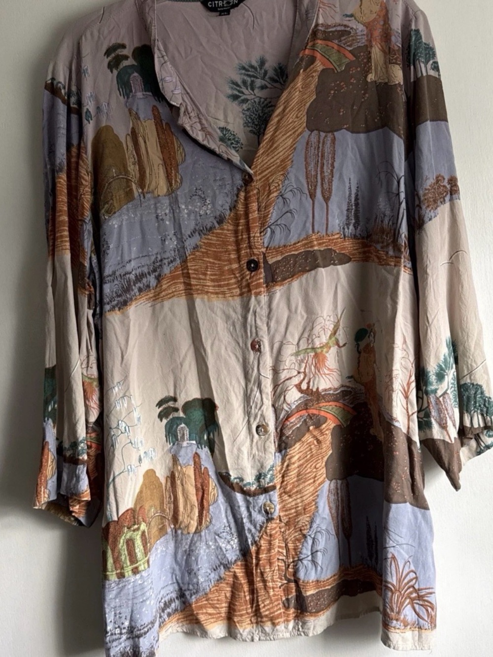 CITRON Santa Monica Women's Asian Inspired  100% Silk Top XL